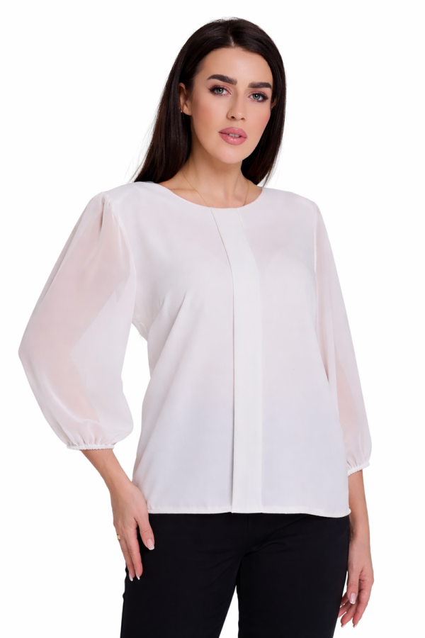 Bluzka damska z plisą wizytowa POLSKI PRODUCENT duże rozmiary - kremowa